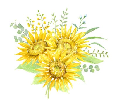 Aquarel compositie van zonnebloemen