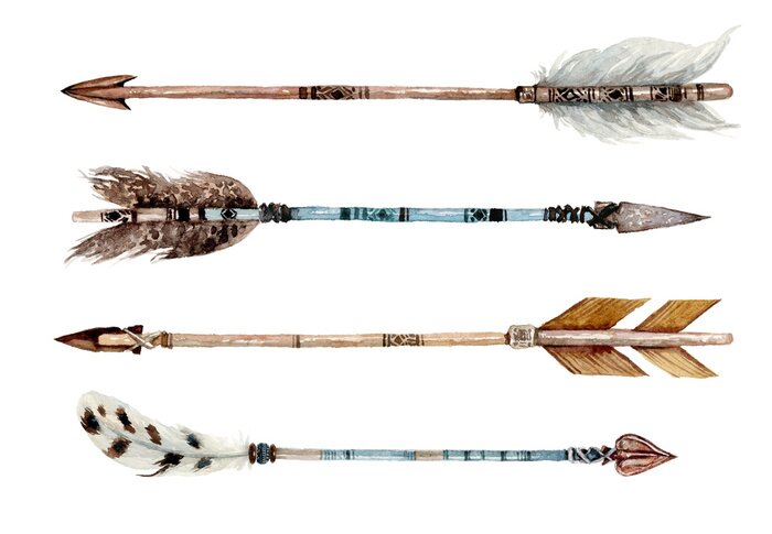 Poster Aquarel etnische boho set pijlen, native american stam decoratie print element, tribale Navajo geïsoleerde illustratie Boheemse ornament, Indian, Peru, Azteekse verpakking.