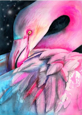 Poster Aquarel flamingo