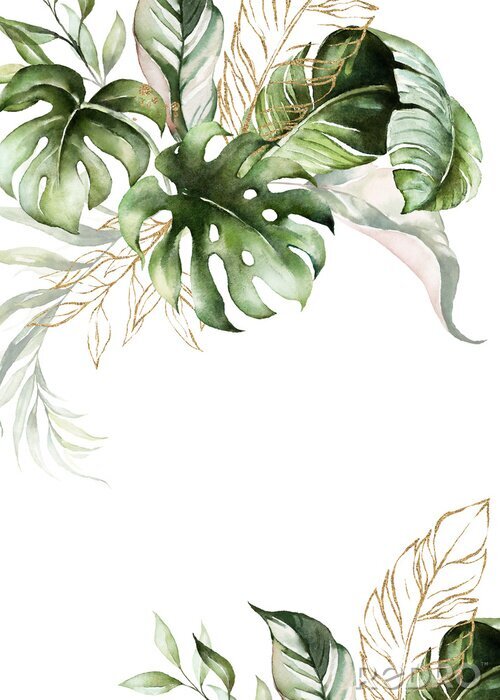 Poster Aquarel illustratie geïnspireerd door exotische planten