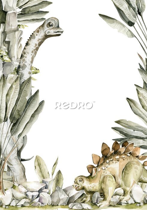 Poster Aquarel ontwerp met dinosaurussen op witte achtergrond
