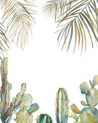 Aquarel palmbladeren en cactussen