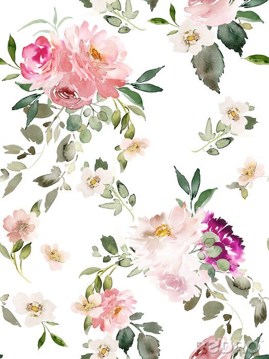 Poster Aquarel rozen romantisch patroon