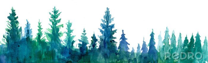 Poster Aquarel schilderij met bos panorama