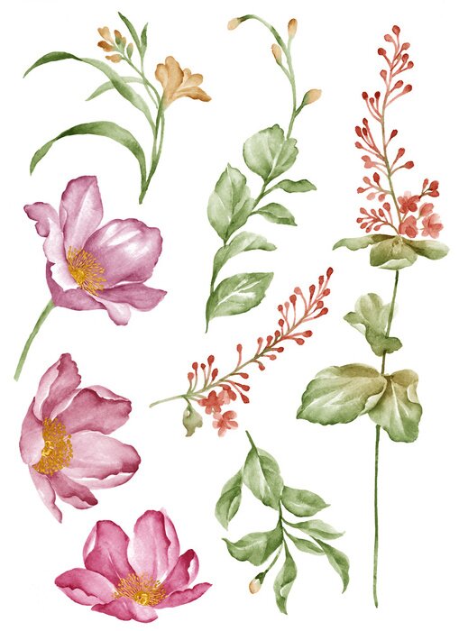 Poster Aquarel schilderij van een plant in pastelkleuren