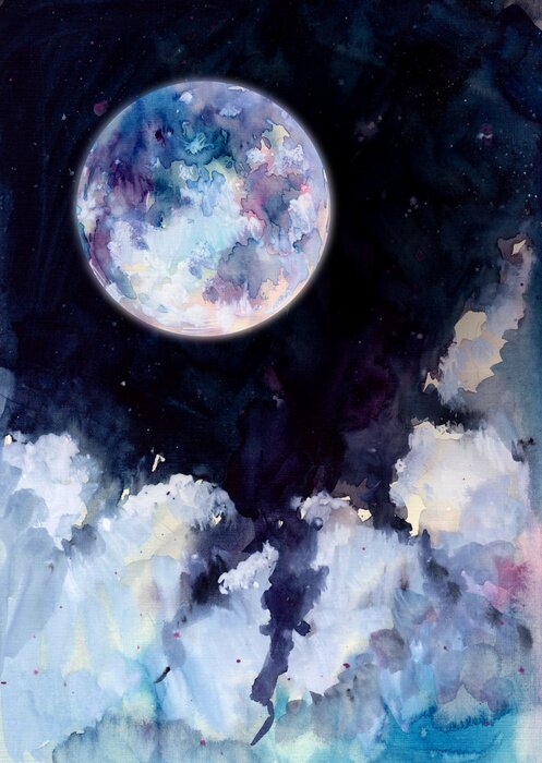 Poster Aquarel uitzicht op nachthemel