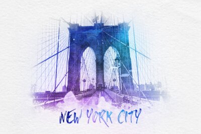 Poster Aquarel van de Brooklyn Bridge in New York.