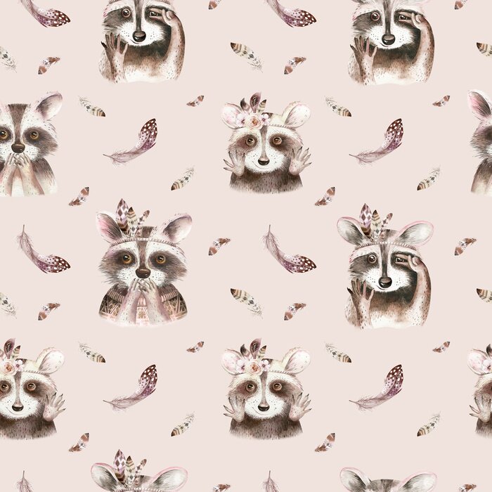 Poster Aquarel wasbeer met veren