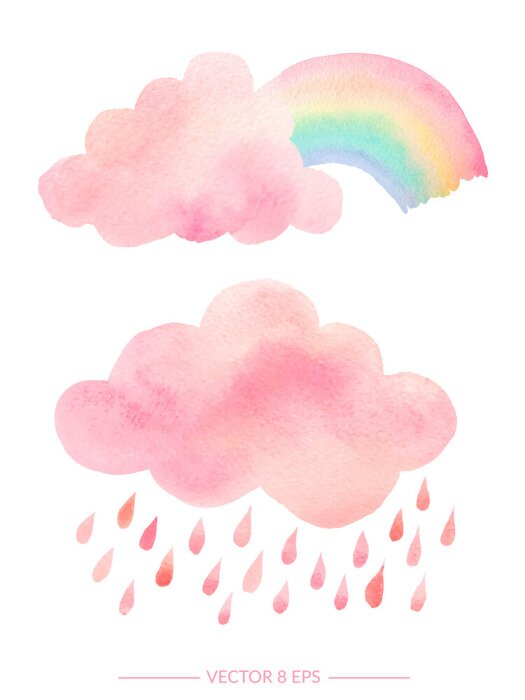 Poster Aquarel wolken en regenboog
