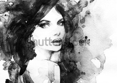 Poster Aquarelportret van een vrouw met volle lippen.