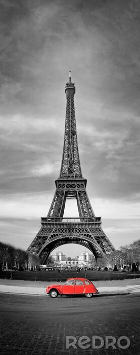 Poster Architectuur en rode auto