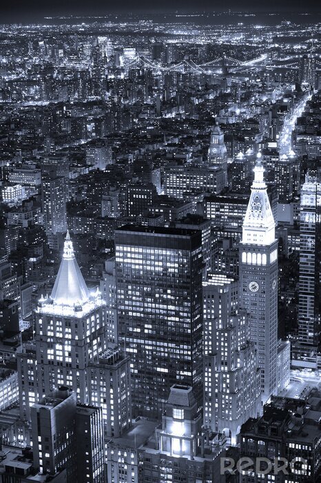 Poster Architectuur in vogelvlucht bij nacht