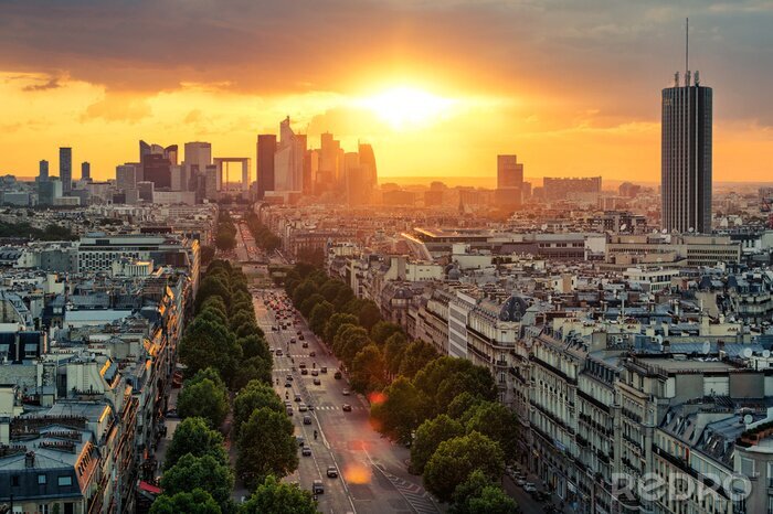 Poster Architectuur op de achtergrond van de ondergaande zon