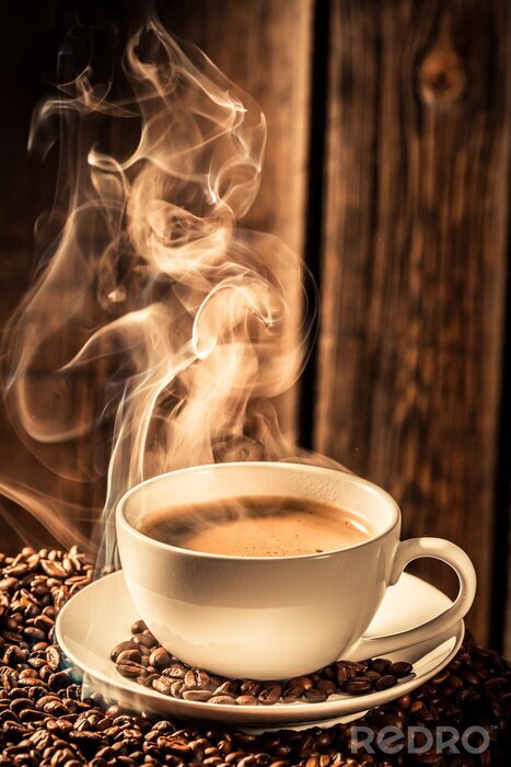 Poster Aroma kopje koffie met geroosterde zaden