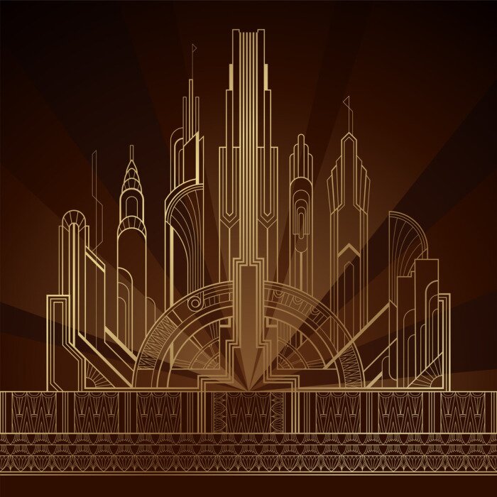 Poster Art deco architectuur op donkere achtergrond