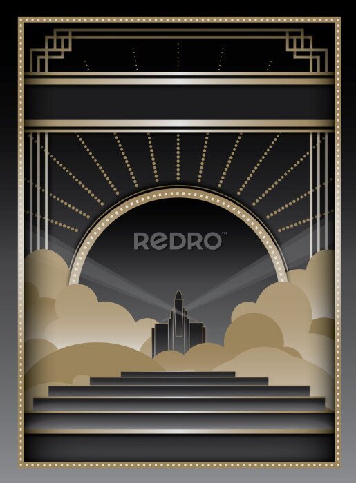 Poster Art deco architectuur wolkenkrabber