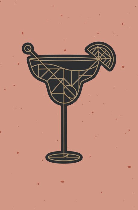 Poster Art deco margarita cocktail op koraalkleurige achtergrond