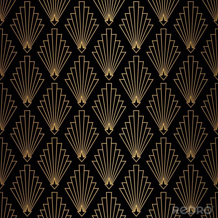 Poster Art Deco Pattern. Seamless black and gold background.