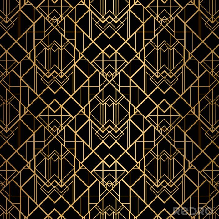 Poster Art Deco Pattern. Seamless black and gold background.