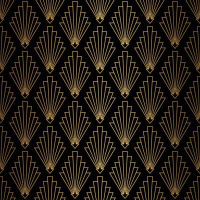 Behang Art Deco Pattern. Seamless black and gold background.