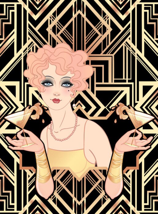 Poster Art deco vrouw met cocktail