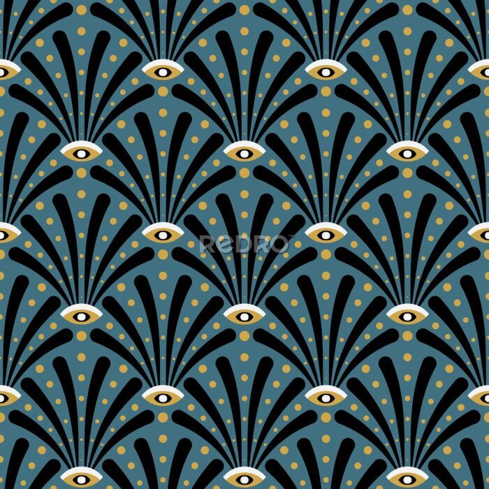 Poster Art nouveau art deco patroon op blauwe achtergrond