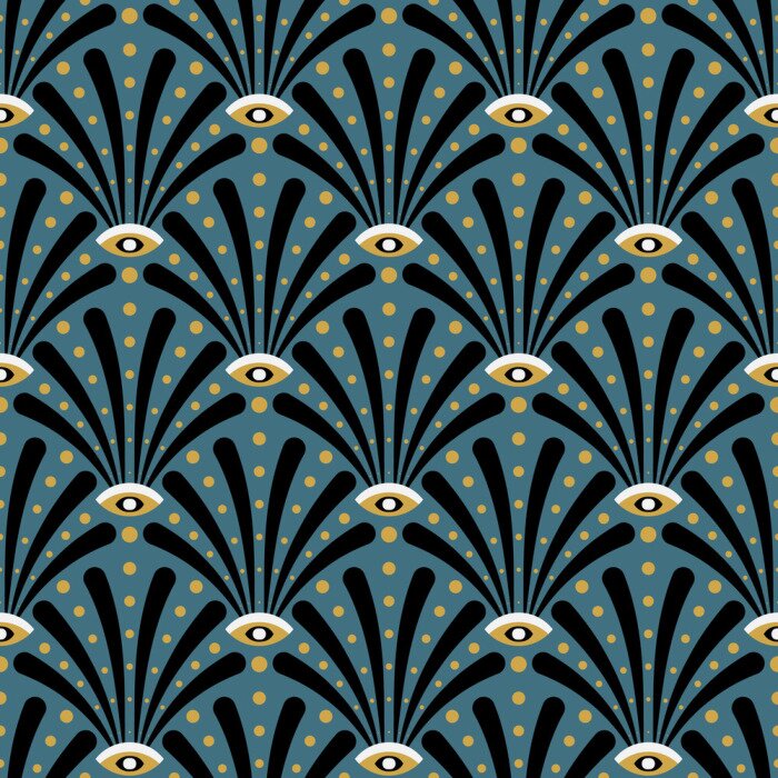 Poster Art nouveau art deco patroon op blauwe achtergrond