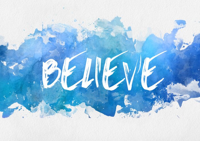 Poster Artistieke inscriptie geloof op een blauwe achtergrond