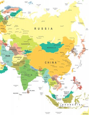 Asia - kaart - illustratie. Azië kaart - zeer gedetailleerde vector illustratie.