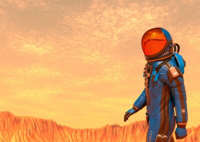astronaut exploring mars walking alone