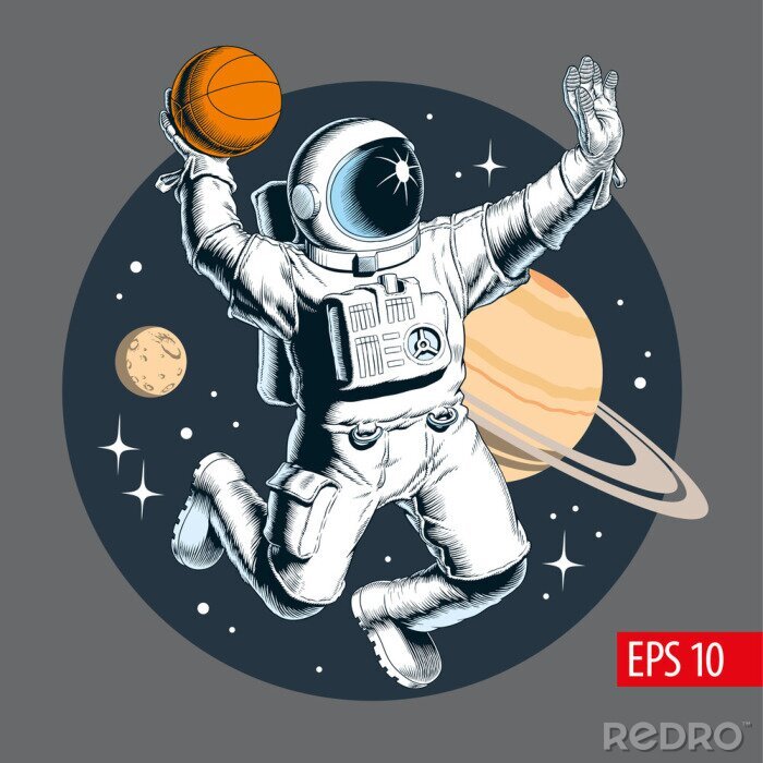 Poster Astronaut in de ruimte die een bal gooit