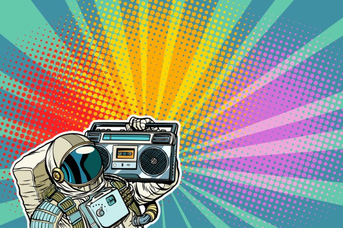 Poster astronaut met Boombox, audio en muziek