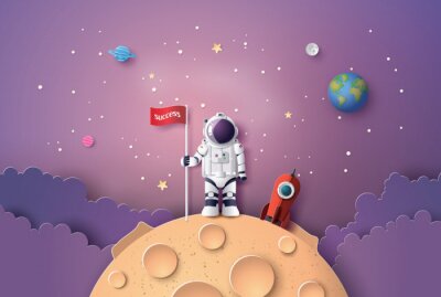 Poster Astronaut met vlag op de maan