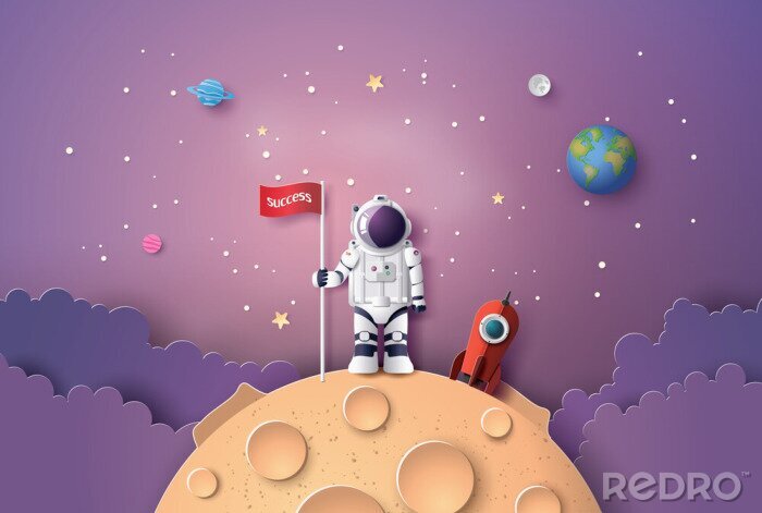 Poster Astronaut met vlag op de maan
