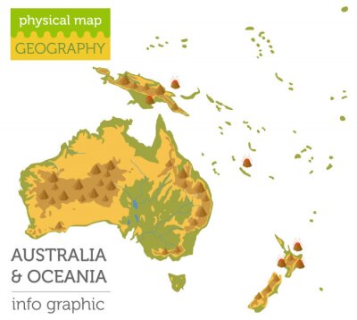 Poster Australië en Oceanië fysieke kaartelementen. Bouw uw eigen geografische info grafische collectie