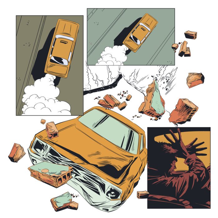 Poster Automotive komische gele auto