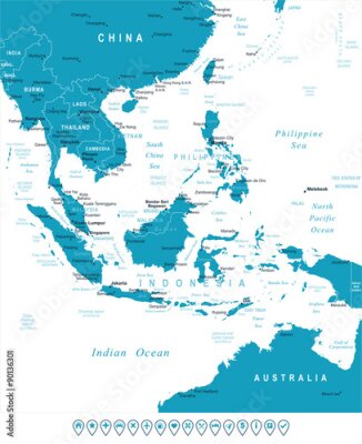 Poster Azië landen kaart