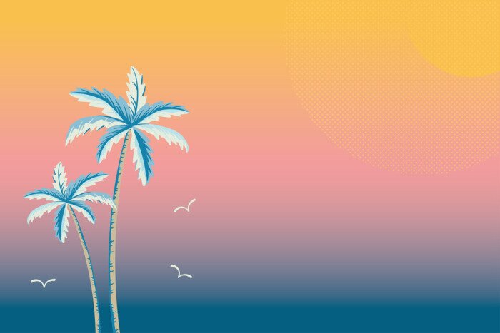 Poster Background illustration of palm trees on sunset or sunrise gradient color