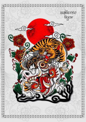 Poster balinese tiger traditional tattoo poster