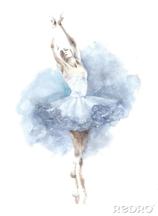 Poster Ballerina dancing girl waterverf het schilderen illustratie op een witte achtergrond