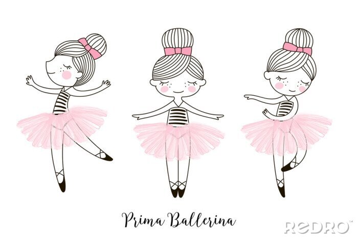 Poster Ballerina in drie ballethoudingen