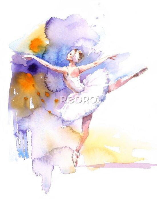 Poster Ballerina op een aquarelachtergrond