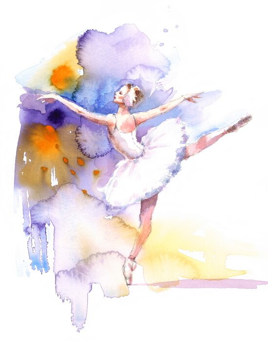 Poster Ballerina op een aquarelachtergrond