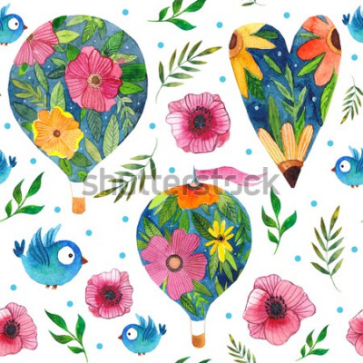 Poster Ballon- en bloemenpatroon