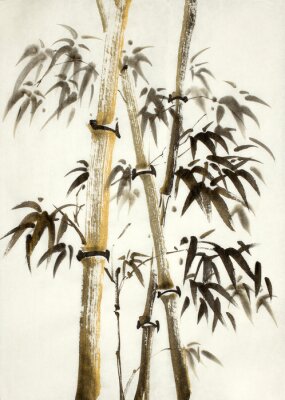 Poster Bamboe boom en aquarel bladeren