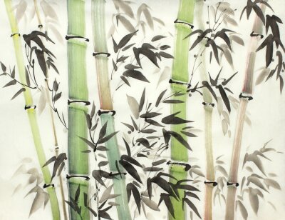 Poster Bamboe en stengels met zwarte bladeren