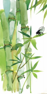 Poster Bamboe natuurmotieven met insecten