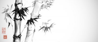 Bamboe zwart-wit oosterse illustratie