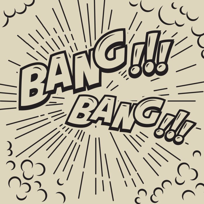 Poster Bang. Grappige stijluitdrukking op achtergrond met snelheidslijnen. Ontwerpelement voor poster, kaart, flyer, banner.