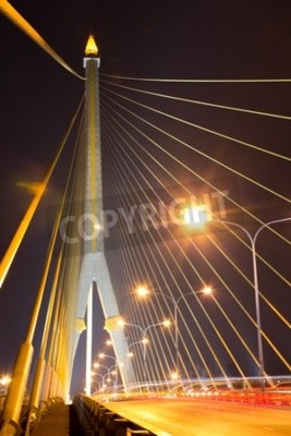 Poster Bangkok en moderne brug 's nachts